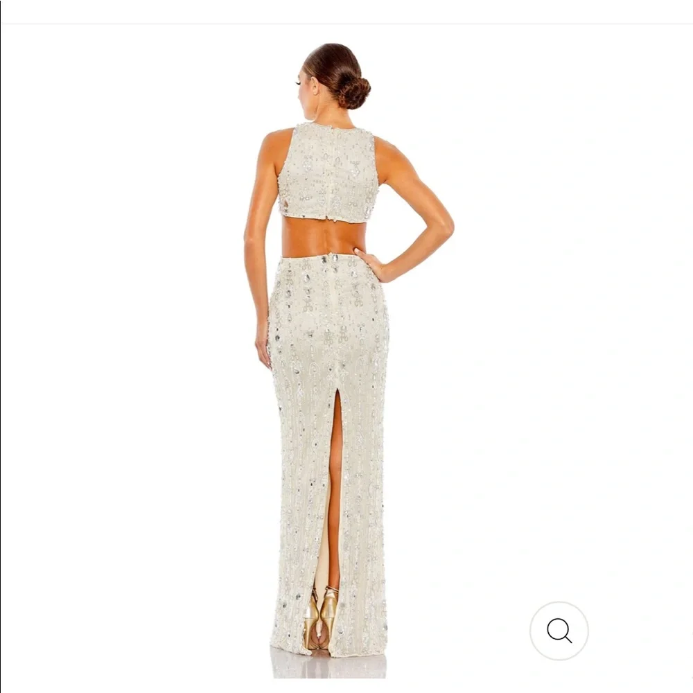 BRAND NEW Mac Duggal #5740 pearl embellished cut out beaded gown size 6 Ivory - Picture 2 of 3